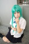  bow cosplay green_hair hair_bow hairbow highres higurashi_no_naku_koro_ni momose_riyu photo school_uniform serafuku sonozaki_shion 