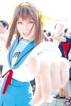  armband cosplay hair_ribbon hair_ribbons highres kamijou_yuzuru photo ribbon sailor sailor_uniform school_uniform serafuku suzumiya_haruhi suzumiya_haruhi_no_yuuutsu 