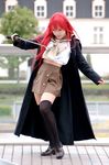  cosplay katana kipi-san overcoat photo red_hair redhead sailor sailor_uniform school_uniform serafuku shakugan_no_shana shana sword thigh-highs thighhighs weapon zettai_ryouiki 