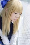  blonde_hair bow cosplay hair_bow hairbow highres namada photo school_uniform serafuku sweater 