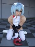  ayanami_rei blue_hair cosplay kagura_gyokuto neon_genesis_evangelion photo plugsuit sandalphon stuffed_animal stuffed_toy thigh-highs thighhighs 