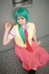  chippi cosplay green_hair highres higurashi_no_naku_koro_ni knee_socks kneehighs photo school_uniform serafuku sonozaki_mion vest 