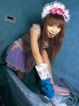  apron asian cleaning cosplay highres maid maid_apron maid_uniform nakagawa_shoko photo rubber_gloves tongue tongue_out 