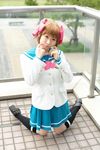  amami_haruka chippi cosplay hairbows highres idolmaster knee_socks kneehighs photo sailor sailor_uniform school_uniform serafuku 