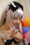  balloon balloons bow cosplay couch dress hair_bow hairbow photo ribbon saya saya_(cosplayer) silver_hair 