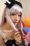  balloon balloons bow cosplay couch dress hair_bow hairbow photo ribbon saya saya_(cosplayer) silver_hair 