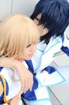  blonde_hair blue_hair cosplay haiji naoki_haru photo source_request tagme_series uniform 