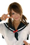  cosplay leah_dizon photo sailor sailor_uniform school_uniform serafuku twintails v 