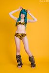  bikini blue_hair cosplay highres horns lum namada photo swimsuit urusei_yatsura 