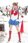  bishoujo_senshi_sailor_moon boots cosplay hairpods photo sailor_moon school_uniform serafuku tsukino_usagi twintails 
