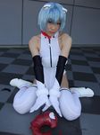  1girl ayanami_rei blue_hair cosplay indoors kagura_gyokuto looking_at_viewer neon_genesis_evangelion photo plugsuit sandalphon solo stuffed_animal stuffed_toy thigh-highs thighhighs 