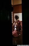  ando_sayako highres japanese_clothes kimono open_clothes open_kimono photo 