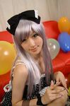  balloon balloons bow cosplay couch dress hair_bow hairbow nail_polish photo polka_dot polka_dot_dress red_upholstery ribbon saya saya_(cosplayer) silver_hair 