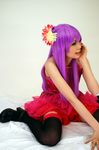  china_dress chinadress chinese_clothes cosplay dress flower frills garter_belt namada photo purple_hair qipao ruffles thigh-highs thighhighs 