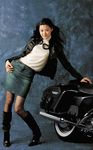  denim goggles jacket jun_ji-hyun leather leather_jacket miniskirt motor_vehicle motorcycle photo skirt vehicle 
