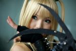  amane_misa blade blades blonde_hair cosplay death_note elbow_gloves gloves kipi-san lace photo torn_clothes twintails 