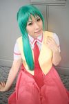  chippi cosplay green_hair highres higurashi_no_naku_koro_ni photo school_uniform serafuku sonozaki_mion vest 