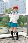  amami_haruka chippi cosplay hairbows highres idolmaster knee_socks kneehighs photo sailor sailor_uniform school_uniform serafuku 