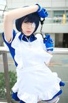  blue_hair boots cosplay cuffs eyepatch gloves handcuffs highres ikkitousen kneehighs maid maid_apron maid_uniform namada photo ryomou_shimei ryomou_shimei_(cosplay) 