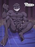 absurd_res anus balls bedroom_eyes dungeon erection feet foreskin genitals grin grinnsly_(mina_the_hollower) hi_res humanoid looking_at_viewer male mina_the_hollower mistakenpotatoes monster narrowed_eyes not_furry nude penis presenting presenting_anus presenting_balls rug seductive smile solo string yacht_club_games