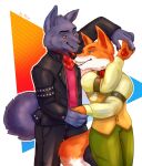 2026 absurd_res anthro black_bottomwear black_clothing black_jacket black_pants black_topwear bottomwear brown_eyes canid canine canis clothed clothing dancing digital_media_(artwork) don't_eat_the_neighbours duo eye_contact fox fox_(don't_eat_the_neighbours) fur green_bottomwear green_clothing green_pants grey_body grey_fur hand_holding hi_res jacket kerchief looking_at_another male mammal multicolored_body multicolored_fur neckerchief neckwear nlija orange_body orange_fur pants pawpads red_clothing red_kerchief red_neckerchief red_shirt red_topwear shirt smile tail topwear two_tone_body two_tone_fur vest white_body white_clothing white_fur white_shirt white_topwear wolf wolf_(don't_eat_the_neighbours) yellow_clothing yellow_topwear yellow_vest