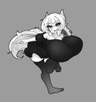 animal_humanoid big_breasts bouncing_breasts breasts cleavage clothed clothing dragon dragon_humanoid female hi_res horn horned_humanoid huge_breasts humanoid humanoid_pointy_ears ilulu legwear masked-agent miss_kobayashi's_dragon_maid monochrome mythological_creature mythological_scalie mythology oversized_clothing oversized_topwear pointy_ears scalie shortstack solo thick_thighs thigh_highs topwear