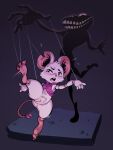2026 3:4 3_toes ambiguous_gender anthro barefoot bodily_fluids bottomless bottomless_female buckteeth capcognito claws clothed clothing curling_toes duo english_description feet female genitals grinnsly_(mina_the_hollower) hi_res inanimate_transformation innie_vulva mammal marionette mina_(mina_the_hollower) mina_the_hollower mouse murid murine navel open_mouth paws puppet puppeteer rodent soles spread_toes string sweat tail teeth toe_claws toes tongue transformation vulva yacht_club_games