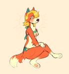 2021 abstract_background animal_crossing anthro aqua_bikini aqua_swimsuit audie_(animal_crossing) bikini blonde_hair blue_eyes blush blush_lines breasts butt_fluff canid canine canis cheek_tuft clothing exposed_breasts facial_tuft female fluffy fur glistening glistening_nipples hair hi_res inner_ear_fluff looking_aside mammal nintendo nipples nude pawpads peachy_bat pineapple_print pineapple_print_bikini presenting presenting_breasts red_wolf solo suggestive sun swimwear tail tail_fluff tuft two-piece_swimsuit wolf