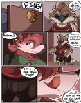 anthro arthur_(spicykiwi) avian bell bird bulge canid canine clothing comic dialogue duo english_text eyewear feathers female fox fur glasses hair hi_res jewelry licking licking_lips male mammal necklace oscine passerine raining red_body red_fox red_fur red_hair sparrow spicykiwi story sweater talking_to_another text thought tongue tongue_out topwear true_fox turtleneck vivian_(spicykiwi) wet