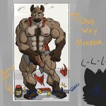 1:1 2012 5_fingers 5_toes abs anthro areola arm_tuft balls biceps big_muscles big_penis biped black_nose body_hair bottle bottomwear broad_shoulders brown_body brown_fur brown_hair brown_spots calf_muscles cel_shading chest_tuft chestnuts_(artist) claws clothing clothing_scraps compression_artifacts container countershade_face countershade_torso countershading deltoids destroyed_clothing ear_piercing ear_ring elbow_tuft english_text erection eyebrows feet finger_claws fingers flip_flops footwear full_foot_pawpads fur fur_hair genitals glans gloves_(marking) gold_(metal) gold_ear_ring green_eyes grey_claws growth hair hand_on_penis happy_trail head_tuft highlights_(coloring) humanoid_feet humanoid_genitalia humanoid_penis hyena implied_growth inside label male mammal markings multicolored_body multicolored_fur muscular muscular_anthro muscular_male navel nipples observation_window one_way_mirror orange_highlights pawpads pecs penis penis_grab piercing pill_bottle pink_nipples pink_pawpads plantigrade pubes quads raised_eyebrow ring_piercing sandals shaded shirt shoes signature silhouette snout solo solo_focus spots spotted_hyena spotted_markings standing surprised tan_body tan_fur text through_window toe_claws toes topwear torn_bottomwear torn_clothing torn_shirt torn_shoes torn_topwear tuft unknown_species vein veiny_penis voyeur