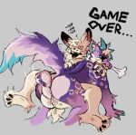 acai_(kariacai) anthro bad_end balls big_balls big_penis defeat defeat_sex dominant dragon from_front_position game_over gameplay_mechanics genitals humanoid_genitalia humanoid_penis intelligence_loss lucifer_(character) male marshmelowfluf mating_press muscular mythological_creature mythological_scalie mythology overpowered penis questionable_consent scalie sex spiral spiral_eyes unconscious