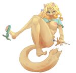 2026 anthro big_breasts blonde_hair blue_eyes breasts brown_body brown_fur brush cheese_quesadilla clothing corablue digital_media_(artwork) felid female footwear fur genitals green_clothing green_footwear green_high_heels hair heelpop hi_res high_heels holding_brush holding_object holding_paintbrush loose_footwear mammal nipples one_shoe_on paintbrush shirt shoe_dangle shoes simple_background smile solo tail topwear vulva white_background