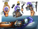 ambiguous_gender anthro blindfold chastity_device clothing disembodied_hand gag gagged gagging ghost_hand hi_res hiconnen lam_(peculiarcanine) latex latex_clothing latex_skinsuit null_bulge orgasm_denial prison prison_uniform prisoner restraints skinsuit sleeping solo straitjacket tight_clothing tired transformation
