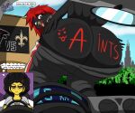 2026 absurd_res accipitrid accipitriform against_surface american_football angry annoyed anthro arthropod atlanta_falcons avian beak bee berk_rider big_butt bird bottomwear breasts building butt butt_focus car city clothed clothing crowd dialogue duo english_text feathers female flashing_butt group hair hi_res huge_butt hymenopteran insect inside_car inside_vehicle jersey looking_at_viewer mocking mooning new_orleans_saints nfl on_glass open_mouth partially_clothed rivalry shaking_butt shirt shorts smile sport tail text thick_thighs topwear vehicle wide_hips wings