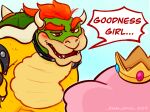 2023 2_horns after_transformation anthro armband bald big_ears black_armband black_collar blue_sky blush blush_lines bowser brown_line_art claws collar colored colored_line_art crown curved_horn dialogue digital_drawing_(artwork) digital_media_(artwork) dreamworks duo elephant elephant_peach elephantid english_description english_text eyebrows featureless_crotch female female_anthro finger_claws fingers gem green_head green_shell hair headgear hi_res horn kairy_draws king koopa lidded_eyes light lighting looking_at_another madagascar_(series) male male_anthro mammal mario_bros multicolored_body multicolored_scales nintendo open_mouth open_smile outside pink_body pink_skin princess princess_peach proboscidean red_eyebrows red_eyes red_hair red_tongue royalty ruby_(gem) sapphire_(gem) scales scalie shaded sharp_teeth shell short_hair short_horn singing sky small_horn smile smiling_at_another spiked_armband spiked_collar spiked_shell spikes spikes_(anatomy) super_mario_bros_wonder tan_body tan_horn tan_scales tan_spikes teeth text thick_eyebrows thick_thighs tiktok tiktok_logo tongue white_claws yellow_body yellow_scales