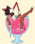 anthro balls beverage biped brown_hair canid canine choker clothed clothing drinking_straw droplet femboy fluffy_ears fox genitals hair hi_res jewelry male male_anthro mammal necklace nipples panties panties_down partially_clothed piercing solo starlit_aster underwear underwear_down