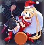  bell black_legwear blonde_hair blue_eyes choker christmas_lights chuunibyou_demo_koi_ga_shitai! cross dekomori_sanae gloves hat long_hair merry_christmas meso-meso red_gloves ribbon_choker sack santa_costume santa_hat smile snowflakes solo thighhighs twintails very_long_hair zettai_ryouiki 