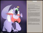 absurd_res anthro armwear big_breasts big_butt bracelet breasts butt canid canine canis choker clothing crown curvy_figure ear_piercing ear_ring english_text eye_bags eyewear facial_markings female five_nights_at_freddy's five_nights_at_freddy's:_security_breach glasses hair head_markings headgear hi_res information_box jewelry la-roxita_(photolol.03) legwear lipstick makeup mammal markings necklace photolol.03 piercing purple_body ring_piercing roxanne_wolf scottgames simple_background smile solo steel_wool_studios syringe text thick_thighs topwear tranquilizer white_hair wide_hips wolf yellow_eyes