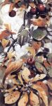 2014 acrylic_painting_(artwork) avian beak bird black_beak branch cherry feathers feral food fruit grey_body grey_feathers leaf multicolored_body multicolored_feathers on_branch oscine painting_(artwork) pallas's_warbler passerine plant renum63 snow solo traditional_media_(artwork) traditional_painting_(artwork) warbler white_body white_feathers winter