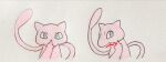 ambiguous_gender anthro blue_eyes buiguigo24 colored felid generation_1_pokemon gesture hand_gesture legendary_pokemon lightskin_stare long_tail looking_at_viewer mammal meme mew_(pokemon) mewing_(meme) nintendo pink_body pointing pointing_at_self pokemon pokemon_(species) simple_background sketch smile smirk solo tail traditional_media_(artwork) white_background
