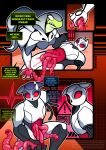 2026 absurd_res anthro avian bird black_body bodysuit breasts clothing comic dialogue duo english_text female gore green_body grey_body guts hi_res hood hoodie_bodysuit machine male missing_arm multicolored_body organs owl profanity red_sclera rem_phase reptile robot scalie skinsuit snake speech_bubble tail text tight_clothing white_body