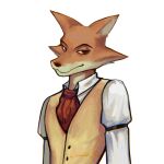 1:1 2026 accessory anthro brown_eyes canid canine clothed clothing digital_media_(artwork) don't_eat_the_neighbours fox fox_(don't_eat_the_neighbours) fur hi_res juniepix male mammal multicolored_body multicolored_fur necktie orange_body orange_fur red_necktie shirt simple_background solo topwear two_tone_body two_tone_fur vest white_background white_body white_clothing white_fur white_shirt white_topwear yellow_clothing yellow_topwear yellow_vest