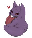 2026 animal_ears arm_tuft big_butt big_tongue blush blush_lines bodily_fluids butt butt_grab cheek_tuft elbow_tuft facial_tuft female generation_1_pokemon gengar glistening glistening_butt glistening_shoulders hand_on_butt head_tuft heart_reaction hewa hi_res looking_at_viewer looking_back nintendo open_mouth open_smile paws pokemon pokemon_(species) pubic_fuzz pupils purple_body red_sclera saliva saliva_on_tongue scut_tail short_tail simple_background sitting slit_pupils smile solo tail tongue tongue_out tuft