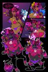 anthro axelspike bell bell_collar bikini black_body black_fur black_sclera bovid bovine breast_expansion breasts brown_body brown_skin canid canine canis cattle clothes_falling_off clothing collar comic confusion cosmic_hair cow_transformation cowbell cowbell_collar dialogue domestic_dog duo eldritch_humanoid english_text ethereal_hair expansion eyeshadow female fur genitals highland_cattle humanoid humanoid_to_anthro legwear makeup mammal nipple_outline nipples nonbinary_(lore) nordic_sled_dog samoyed skull_accessory species_transformation speech_bubble spitz stockings surprised swimwear tail tail_tuft text transformation transformation_sequence tuft two-piece_swimsuit vexy_(vexinglyyours) vulva wardrobe_malfunction
