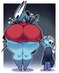 2025 absurd_res anthro big_breasts black_cloak black_clothing blep blue_body blue_hair border bottomless breasts cloak clothed clothing cosplay dewbber dewott duo emanata eyelashes female generation_5_pokemon hair hair_over_eye heart_symbol hi_res hollow_knight_(franchise) hornet's_needle hornet_(hollow_knight) huge_breasts hyper hyper_breasts male mask mask_on_head nail_(weapon) nintendo pokemon pokemon_(species) red_cloak red_clothing shelly_(shellydadewwy) team_cherry the_knight_(hollow_knight) thick_thighs tongue tongue_out tusks_the_dewott under_boob white_border