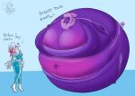 2025 accessory anthro artist_logo before_and_after belly belly_expansion big_belly big_breasts black_eyes black_nose blue_background blue_bottomwear blue_clothing blue_pants blue_shirt blue_topwear blue_tracksuit blueberry_inflation body_inflation bottomwear bow_ribbon breast_expansion breasts butt canid canine canis clothing colored deep_navel dialogue digital_media_(artwork) disney domestic_dog english_text expansion eyelashes eyeshadow female georgette_(disney) hair hair_accessory hair_bow hair_ribbon hi_res huge_belly huge_breasts hyper hyper_belly hyper_breasts hyper_inflation immobile inflation jackiesquirrel logo makeup mammal navel oliver_and_company open_mouth open_smile pants pink_bow poodle purple_body purple_bottomwear purple_clothing purple_eyeshadow purple_hair purple_mouth purple_pants purple_shirt purple_tail purple_topwear purple_tracksuit rear_view ribbons round_body shaded sharp_teeth shirt simple_background smile smiling_at_viewer solo spherical_inflation sunken_limbs tail talking_to_viewer teeth text three-quarter_view tight_clothing topwear tracksuit white_body white_hair white_tail