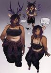2025 5_fingers :< alternative_fashion angry anthro antlers asking_viewer bare_shoulders belly big_breasts black_bottomwear black_bra black_choker black_clothing black_crop_top black_jewelry black_necklace black_pants black_shirt black_topwear black_underwear bottomwear bra bracelet breasts breath brown_body brown_fur chibi chin_piercing choker cleavage clothed clothing clothing_around_waist countershade_belly countershade_breasts countershade_torso countershading crop_top deer dialogue dreadlocks emanata english_text female female_anthro fingers fur gradient_background gradient_hair grey_background hair hair_over_eye hand_on_hip hands_on_ground hi_res hooves horn humanoid_hands jewelry looking_at_viewer mammal medium_hair midriff mole_under_eye motion_lines narrowed_eyes navel necklace notched_ear overweight overweight_anthro overweight_female pants pinup pointy_ears portrait pose purple_antlers purple_hair shaded shiloh_the_deer_(wolfertinger) shirt side_boob simple_background sitting soft_shading solo spiked_bracelet spikes standing tan_belly tan_breasts text three-quarter_portrait topwear trans_(lore) trans_man_(lore) underwear wolfertinger