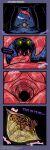1:3 acid anthro belly black_body blizzate bodily_fluids comic cornered cramped curled_up digestion digestion_implied digestion_noises dragon dripping english_text esophagus felid feline felis feral first_person_view glowing glowing_eyes hi_res hunting inside_mouth inside_stomach inside_throat internal licking mammal mouth_shot mythological_creature mythological_scalie mythology night onomatopoeia open_mouth organs pawpads paws predator/prey saliva saliva_drip saliva_on_tongue saliva_string scalie scared scratch_the_wildcat shadow sound_effects stomach stomach_acid tail text tongue tongue_out tongue_wrap tongue_wrapped unknown_species uvula vore wet wildcat yellow_eyes