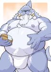 2026 anthro aquatic asian_clothing belly blue_body blue_eyes blue_fur body_hair bulge clothing colored countershading crave_saga digital_drawing_(artwork) digital_media_(artwork) east_asian_clothing fundoshi fur geometric_background gold_(metal) gradient_background happy_trail hi_res holding_belly holding_object japanese_clothing jiubei_(crave_saga) light lighting looking_at_viewer male mammal membrane_(anatomy) moobs multicolored_body nagisabus nipples oke_(tub) orange_background overweight overweight_male pinniped shaded shark_fin shark_tail simple_background solo standing tail towel tusks underwear walrus webbed_hands white_body white_clothing