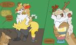 5_fingers animate_inanimate beverage braixen canid cherry dialogue digital_media_(artwork) duo english_text eyewear fingers food food_creature food_transformation fruit fur generation_6_pokemon glasses goo_creature goo_transformation hi_res holding_milkshake ice_cream_creature inanimate_transformation mammal milkshake nintendo offscreen_character plant pokemon pokemon_(species) question_mark signature simple_background sound_effects species_request speech_bubble text transformation transformation_sequence wojtekgoosly